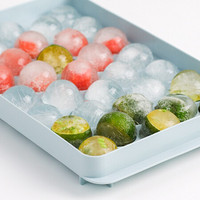 川岛屋威士忌冰球模具圆形制冰盒冰格带盖家用自制冰箱冻冰块神器 32格冰球模具(冰川蓝)