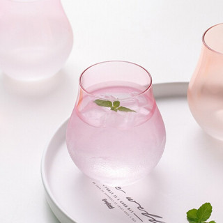 川岛屋创意透明水晶玻璃杯子家用喝水杯女ins风简约饮料杯果汁杯早餐酸奶杯 350ml玻璃杯(樱花粉)