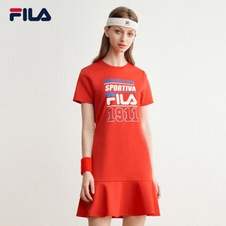 FILA 斐乐官方女子连衣裙2020夏季新款运动针织连衣裙挺括鱼尾裙女裙 传奇红-RD 160/80A/S