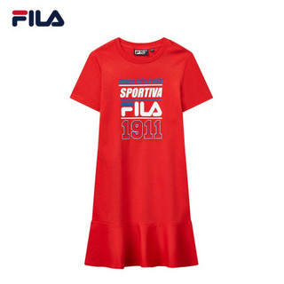 FILA 斐乐官方女子连衣裙2020夏季新款运动针织连衣裙挺括鱼尾裙女裙 传奇红-RD 160/80A/S