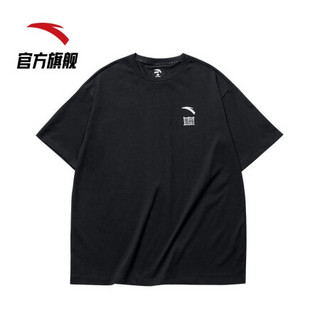 安踏短袖T恤男2020夏季新款潮流半袖衫休闲宽松圆领上衣 基础黑-1 XL/男180