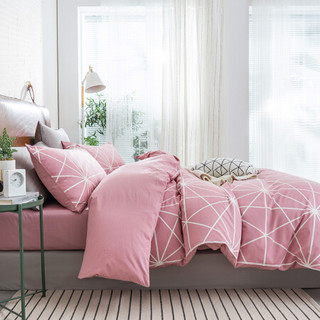 京东京造 全棉四件套 粉色几何格子 双人床品套件诺亚1.8米/2米床
