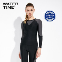 WATERTIME/蛙咚 潜水服女士长袖防晒游泳衣分体韩国水母衣浮潜服分体速干套装 黑灰色两件套 XL