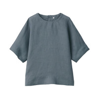 無印良品 MUJI 無印良品 女式 亚麻水洗 短袖罩衫 中灰色 XS-S