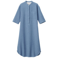 无印良品 MUJI 女式 华夫格编织 七分袖印度风睡裙 烟熏蓝色 L