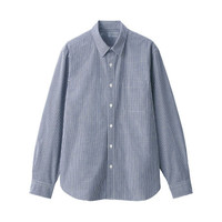 無印良品 MUJI 無印良品 男式 新疆棉 水洗平纹 双重格子衬衫 纯棉衬衫 休闲衬衫 深海军蓝 M