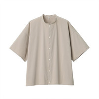 無印良品 MUJI 無印良品  女式 棉混弹力 立领短袖衬衫 浅棕色 XS-S