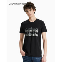 CK JEANS 2020春夏款男装 时尚箔印Logo圆领短袖T恤 J315141 BAE-黑色 S