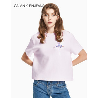 CK JEANS 2020秋冬款女装 时尚玫瑰印花圆领短袖T恤 J214199 YAF-淡粉色 XS