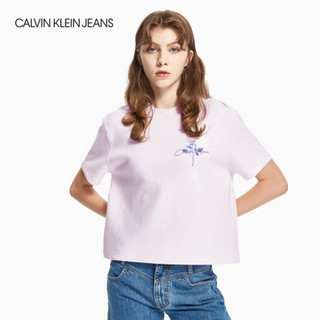 CK JEANS 2020秋冬款女装 时尚玫瑰印花圆领短袖T恤 J214199 YAF-淡粉色 XS