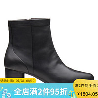 Clarks其乐女靴方头粗跟短靴侧拉链26136983 Black Leather 5M