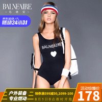 范德安（BALNEAIRE） 泳衣女 连体专业运动保守遮肚游泳衣 少女性感沙滩度假泳装 黑色 S