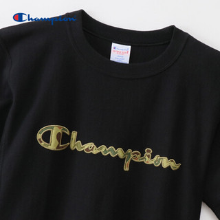 Champion冠军 REVERSE WEAVE 迷彩草写刺绣圆领短袖T恤男 黑色 M