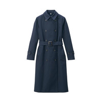 无印良品 MUJI 女式 不易沾水 双排扣大衣 海军蓝 L