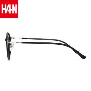 汉（HAN）韩版近视眼镜架防蓝光电脑护目镜防辐射圆框眼镜轻潮黑大框 亮黑色42112 眼镜架