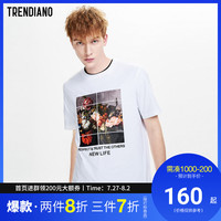 TRENDIANO潮牌春季男装时尚花卉图案休闲纯棉圆领短袖T恤