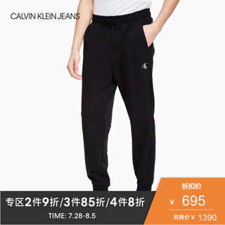 CK JEANS 2020春夏款男装 纯棉抽绳腰边针织收脚休闲裤J315077 BAE-黑色 S