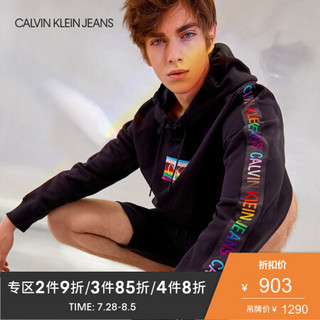 【彩虹系列】 CK JEANS 2020春夏新款男装 纯棉彩虹图案连帽长袖卫衣 J316135 BAE-黑色 S