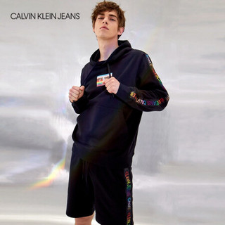 【彩虹系列】 CK JEANS 2020春夏新款男装 纯棉彩虹图案连帽长袖卫衣 J316135 BAE-黑色 S