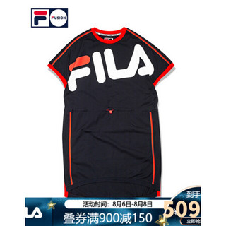 FILA FUSION 斐乐女子连衣裙2020夏季新款宽松抽绳时尚运动裙女裙 深黑-BK 170/88A/L