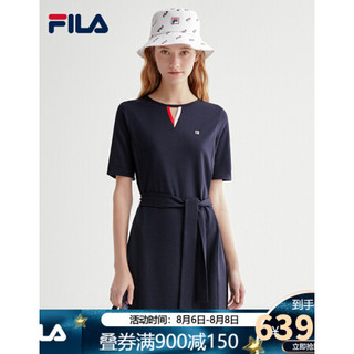 FILA 斐乐官方女子连衣裙2020夏季新款时尚运动绑带连衣裙女裙 传奇蓝-NV 170/88A/L