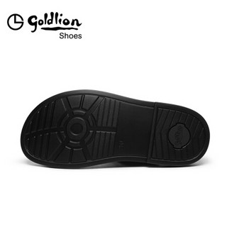金利来（goldlion）男鞋时尚休闲透气露趾凉鞋耐穿防滑沙滩鞋196020398AQF-黑色-40码