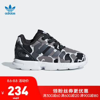 阿迪达斯官网 adidas 三叶草ZX FLUX EL I婴童经典运动鞋 AQ1744 碳黑/碳黑/白 23(130mm)