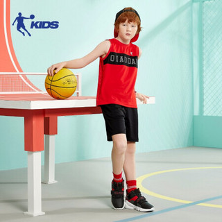 乔丹官方旗舰童装男童2020夏季新款篮球服套装儿童运动背心无袖套装2件套 火焰红/黑色 140cm