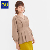 GU极优女装V领宽松袖衬衫2020春季新款时尚显瘦轻熟上衣女322111