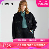 影儿恩裳2020春季新款工装呢子大衣时尚格纹亮片毛呢外套女中长款