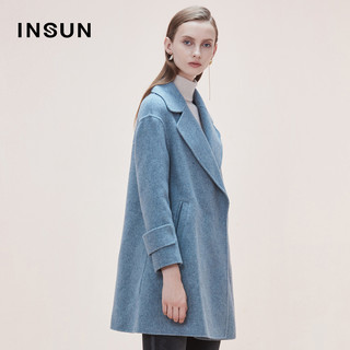 INSUN/恩裳通勤时尚保暖羊毛直筒双面毛呢大衣外套女2018冬季新款