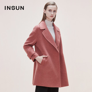 INSUN/恩裳通勤时尚保暖羊毛直筒双面毛呢大衣外套女2018冬季新款