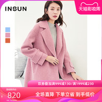 INSUN/恩裳通勤时尚保暖羊毛直筒双面毛呢大衣外套女2018冬季新款