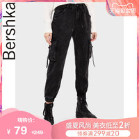 Bershka女士2020春装新款复古黑色慢跑束脚工装牛仔裤00157388800