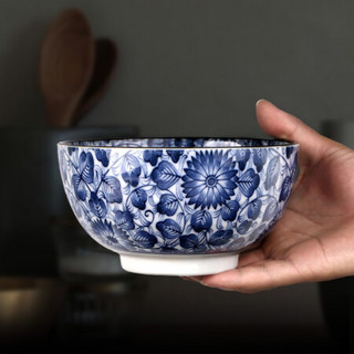 美浓烧 日式和风饭碗汤碗拉面碗大号家用复古碗餐具陶瓷 6.0英寸古纹15.6CM*8.3CM