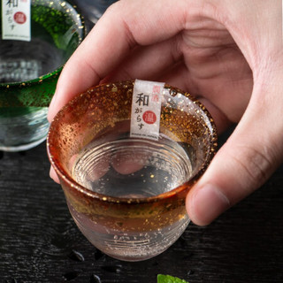 美浓烧 Mino Yaki） 日本进口和温金箔手工玻璃杯日式清酒水晶小酒杯茶杯子 金箔-水晶翡翠绿