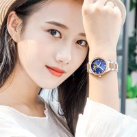 冠琴(GUANQIN)正品手表女士全自动机械表女表 镂空防水潮流新款学生时尚休闲镶钻气质机械表腕表 钢带玫金蓝面