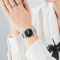 冠琴(GUANQIN)2020新款正品女士手表全自动机械表手表女双日历简约商务女表 钢带防水夜光腕表 精钢黑面