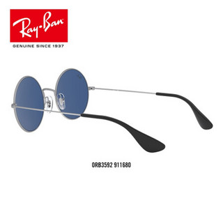 RayBan雷朋夏季新品太阳镜女款时尚复古潮流圆形墨镜0RB3592可定制 911680橡胶银色镜框深蓝色镜片 尺寸55