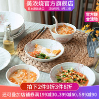 美浓烧 日本原装进口 陶瓷餐具套装樱花碗碗盘碟家用釉下彩 10件套 樱花