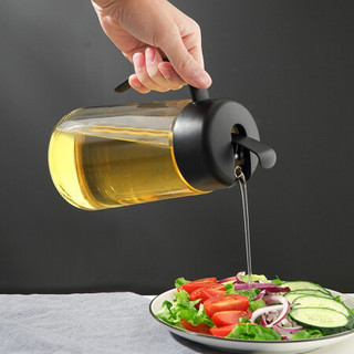 自动开合油壶防漏玻璃油瓶油罐醋酱油瓶厨房用品家用大容量装油瓶 经典黑-小号（600ml）