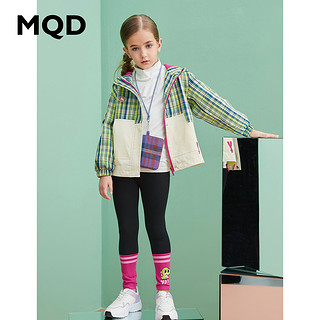 MQD童装女童外套2020秋装新款运动格纹拼接外套连帽工装宽松上衣
