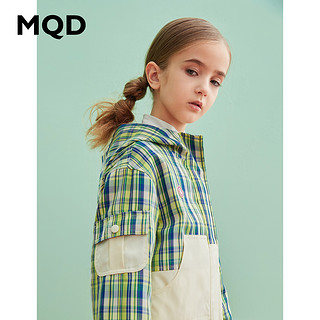 MQD童装女童外套2020秋装新款运动格纹拼接外套连帽工装宽松上衣