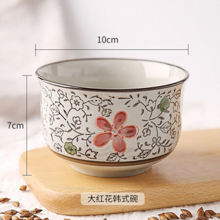 竹木本记 日式和风陶瓷米饭碗 釉下彩大汤碗家用汤盆微波炉适用 大红花韩式碗