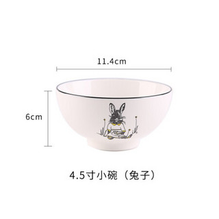 竹木本记 北欧风动物款餐具套装4.5英寸饭碗8英寸菜盘景德镇陶瓷碗碟套装可自由搭配 4.5英寸白兔碗