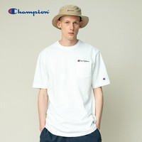 Champion2020新款草写刺绣小LOGO经典口袋短袖T恤男 白色 S