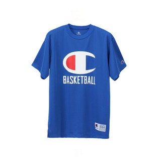 Champion冠军夏BASKET BALL 网布大C  纯色基础款LOGO短袖T恤男 蓝色 L