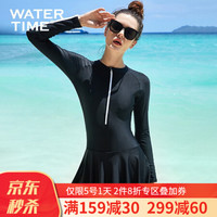 Watertime蛙咚 潜水服 女 水母衣服长袖防晒温泉泳装 分体裙式性感显瘦遮肚游泳衣 黑色 XL