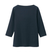 無印良品  無印良品 MUJI 女士一字领七分袖T恤 BBK03A0S 深海军蓝 XXL