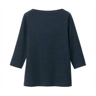 無印良品  無印良品 MUJI 女士一字领七分袖T恤 BBK03A0S 深海军蓝 XXL